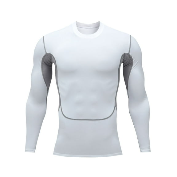 YLSDY Men's Compression Shirt Long Sleeve Base Layer Sports Athletic Tights Running Gym Fitness Workout Training Tops T-Shirt White XL