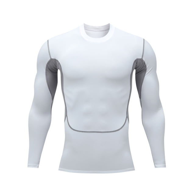 Birdeem Chemises pour Hommes Couleur Unie Exercice Ajusté Haute Résilience Long Col Rond Chandail T-Shirt Blouse
