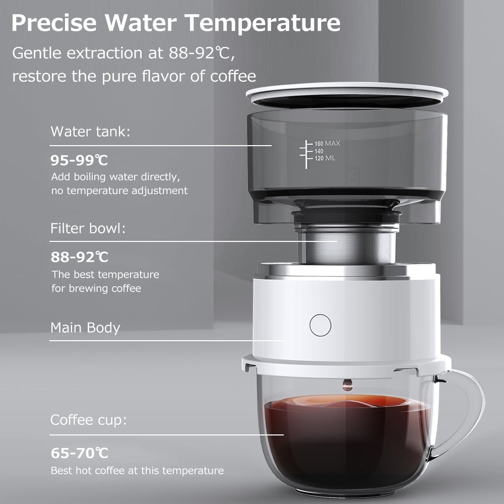 ammoon Portable Espresso Machine, Electric Coffee Pot, Stainless Steel Mesh, White
