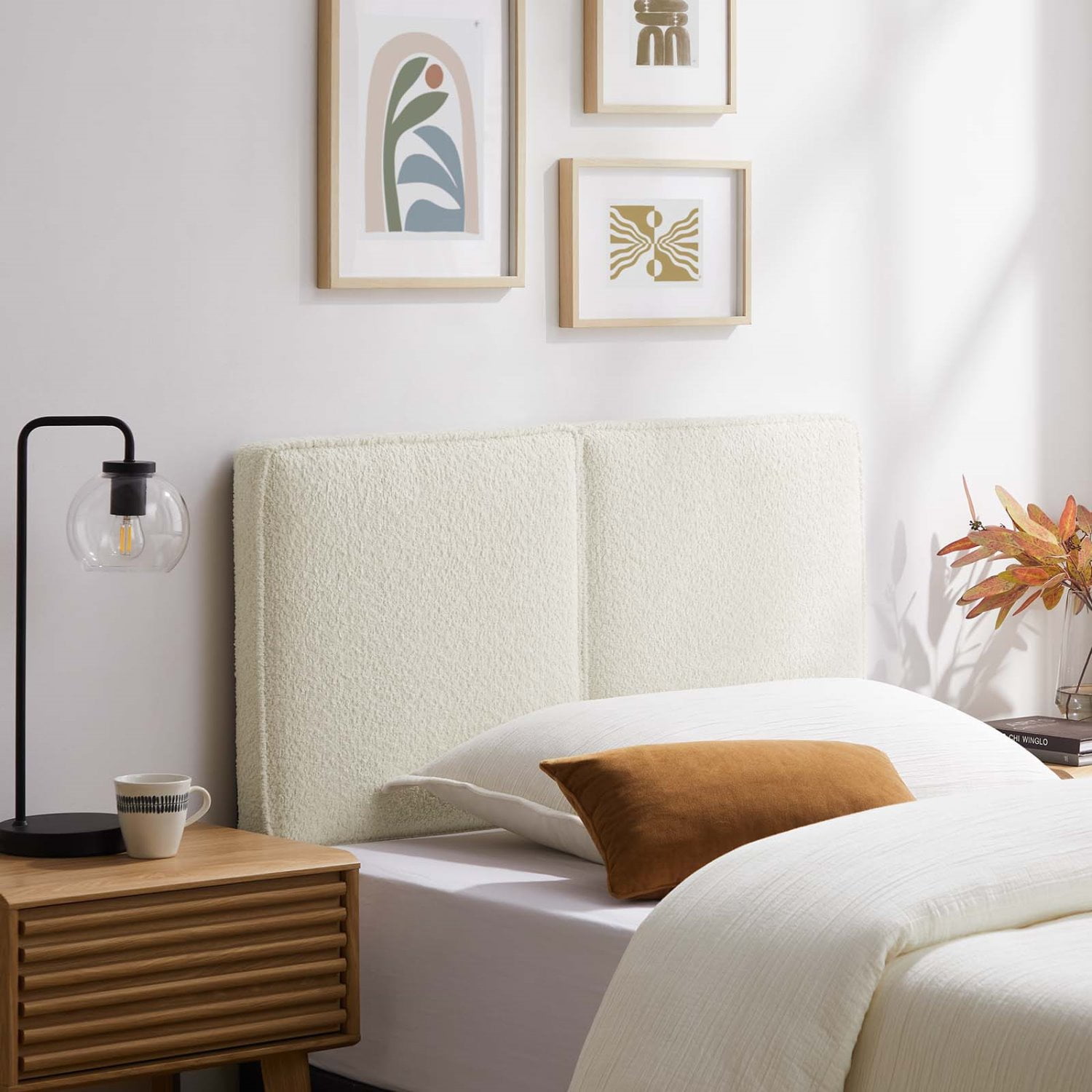 Headboard, Twin Size, Cream Off White, Fabric, French Bedroom, Modern Contemporary HB36835