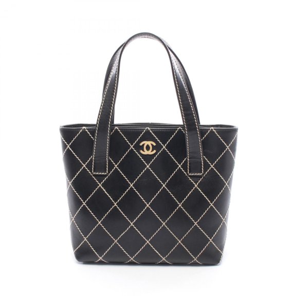 Pre-Owned Chanel Wild Stitch Tote Bag Handbag Leather Women's Black