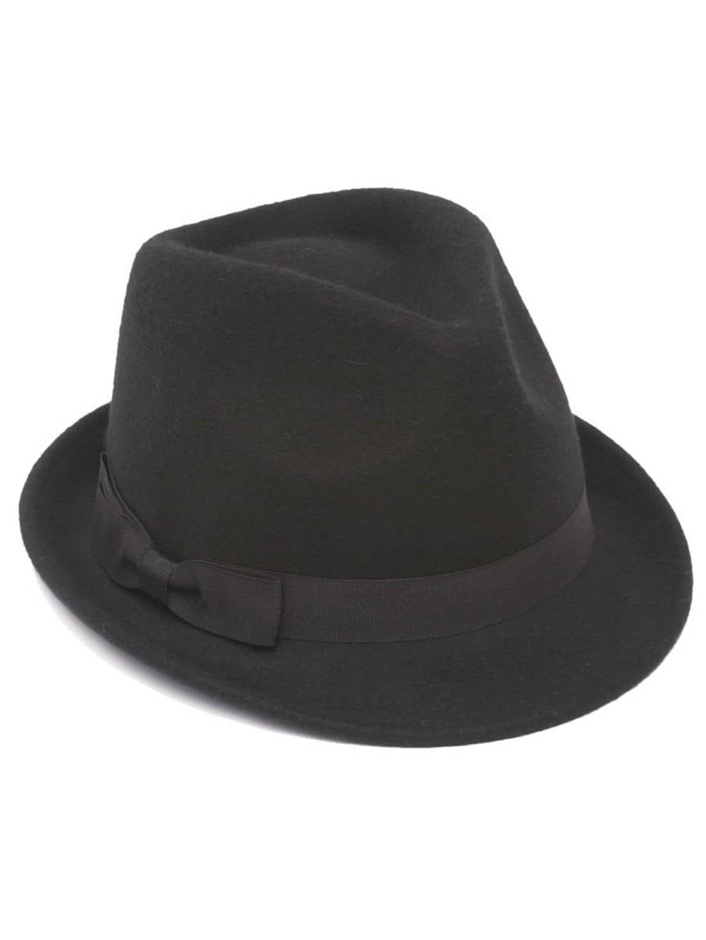 Warm Wool Fedora With Bow hatband Cute Black Classic Vintage Trilby Hat 