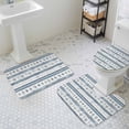 thumbnail image 3 of Retro Blue Grey Bathroom Rugs Set Country Farm Geometric Art Hand Painted Pattern Non Slip Absorbent Soft Bath Mats 3 Piece Set with Bathroom Rug, U-Shaped Floor Mat, Toilet Seat Cover Large Size, 3 of 9