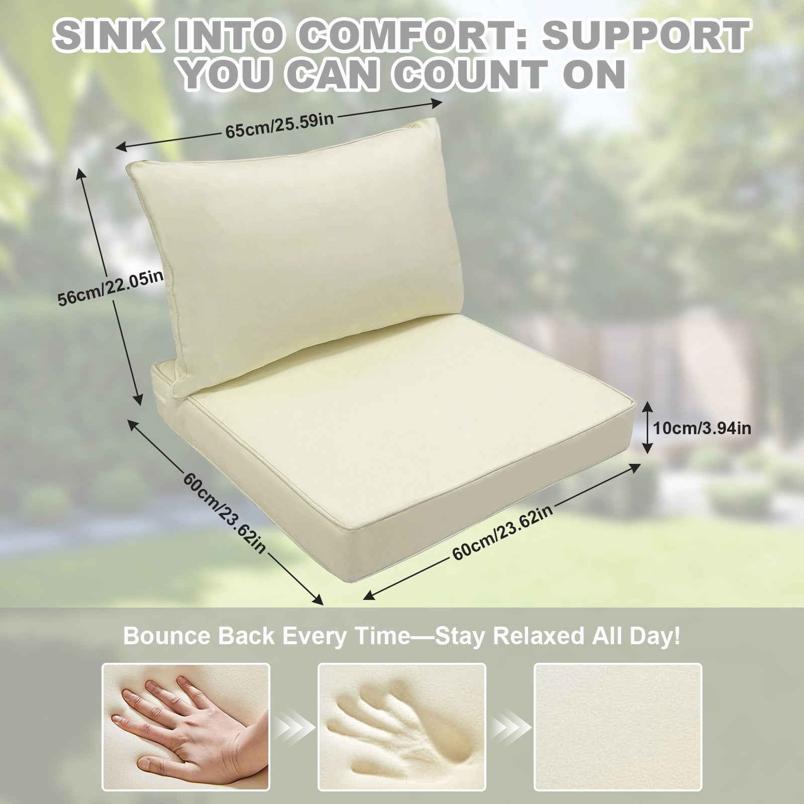 TOPCHANCES Outdoor Deep Seat Cushion Set, 24x24 Inch Waterproof Outdoor Deep Seat Cushions for Patio Furniture (Set of 1, Beige)