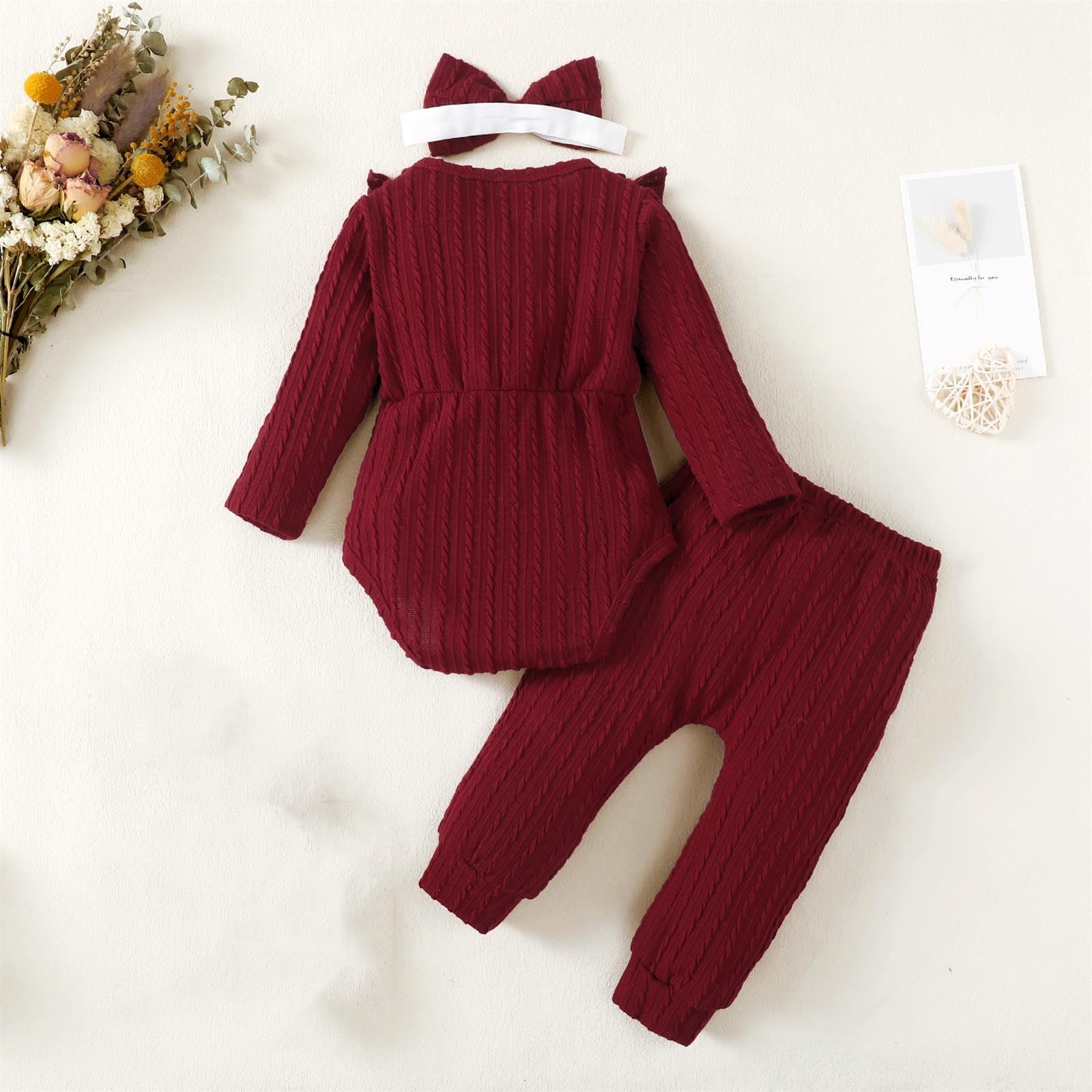 SHTXOZHI Baby Girls Fall Winter Clothes Long Sleeve Ruffle Romper Pants Headband Toddler Outfit