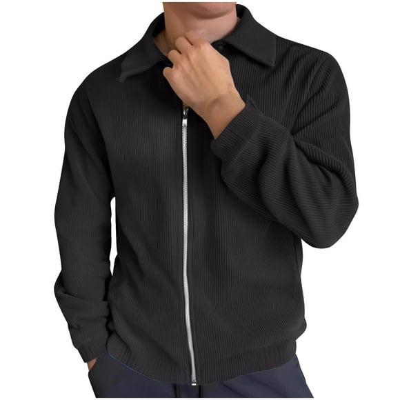 Dagugfen Winter Jackets for Men Long Sleeve Zip up Loose Casual Thick Warm Outerwear Shirts Solid Color