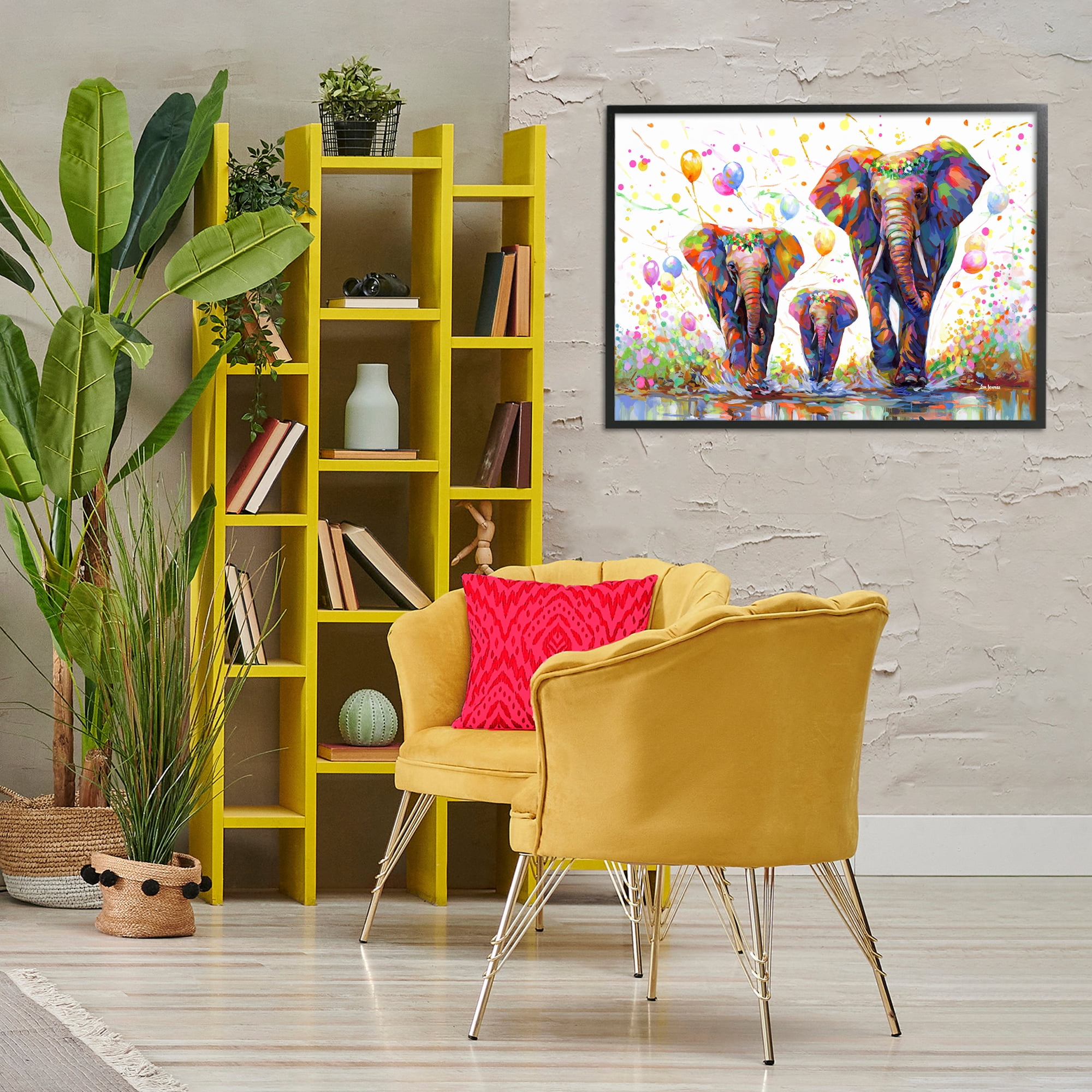 Stupell Industries Elephants & Celebration Balloons Animals & Insects Painting Black Framed Art Print Wall Art, 30 x 20