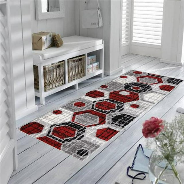 Lbaiet CH379R23 Red Amoura Geometric 2 x 3 ft. Scatter Rectangle Area Rug, Red, White, Gray & Black