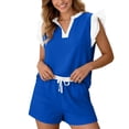 thumbnail image 5 of Womens Shorts Sets for Causal Summer Two Piece Tracksuit Lounge Wear Sets Crew Neck Shirt and Beach Shorts with Pockets Gym Airport Yoga Outfit Blue S, 5 of 7