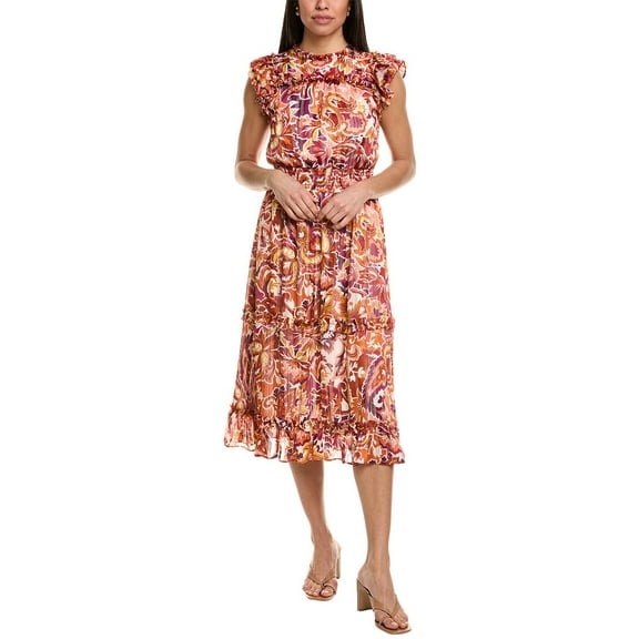 CeCe womens Smocked Waist Midi Dress, m, Orange