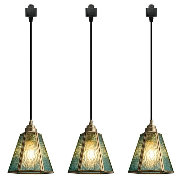 Kiven H-Type Track Lighting Pendants,Antiqued h Track Pendant Lights with Glass Lampshade,Decorative Track Lighting Fixture for Hallway Restaurant Kitchen Island(3-Light)