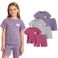 thumbnail image 3 of Fdqin Girls Summer Outfits 6 Pcs Casual Short Sleeve Knit tops and Shorts Set Pink Grey Purple,5-6 Years, 3 of 6