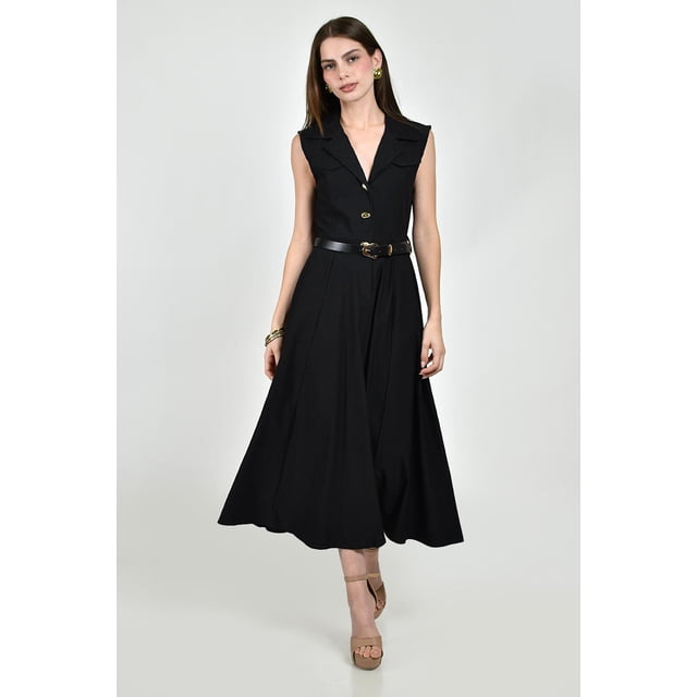 Vestido midi con cinturon Roman Fashion /Juvenil, 01678 (Negro) negro M