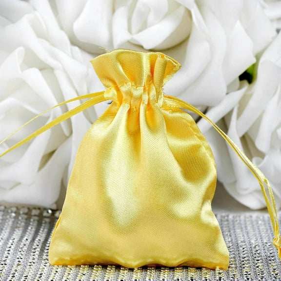 Efavormart 12PCS GOLD Satin Gift Bag Drawstring Pouch Wedding Favors Bridal Shower Candy Jewelry Bags - 3"x4"