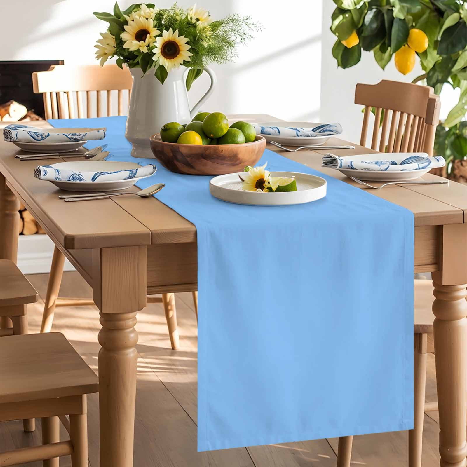 Abstract Sky Blue Theme Table Runner 90 Inches Long, Modern Minimalist Art Table Runners Tabletop Scarf Kitchen Dining Tables Decoration for Home Party Indoor Outdoor