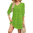thumbnail image 4 of Women Striped T Shirt Dress Casual Mini Loose V-Neck Short Sleeve Striped Dresses with Pocket 2025 Trendy Streetwear, 4 of 7
