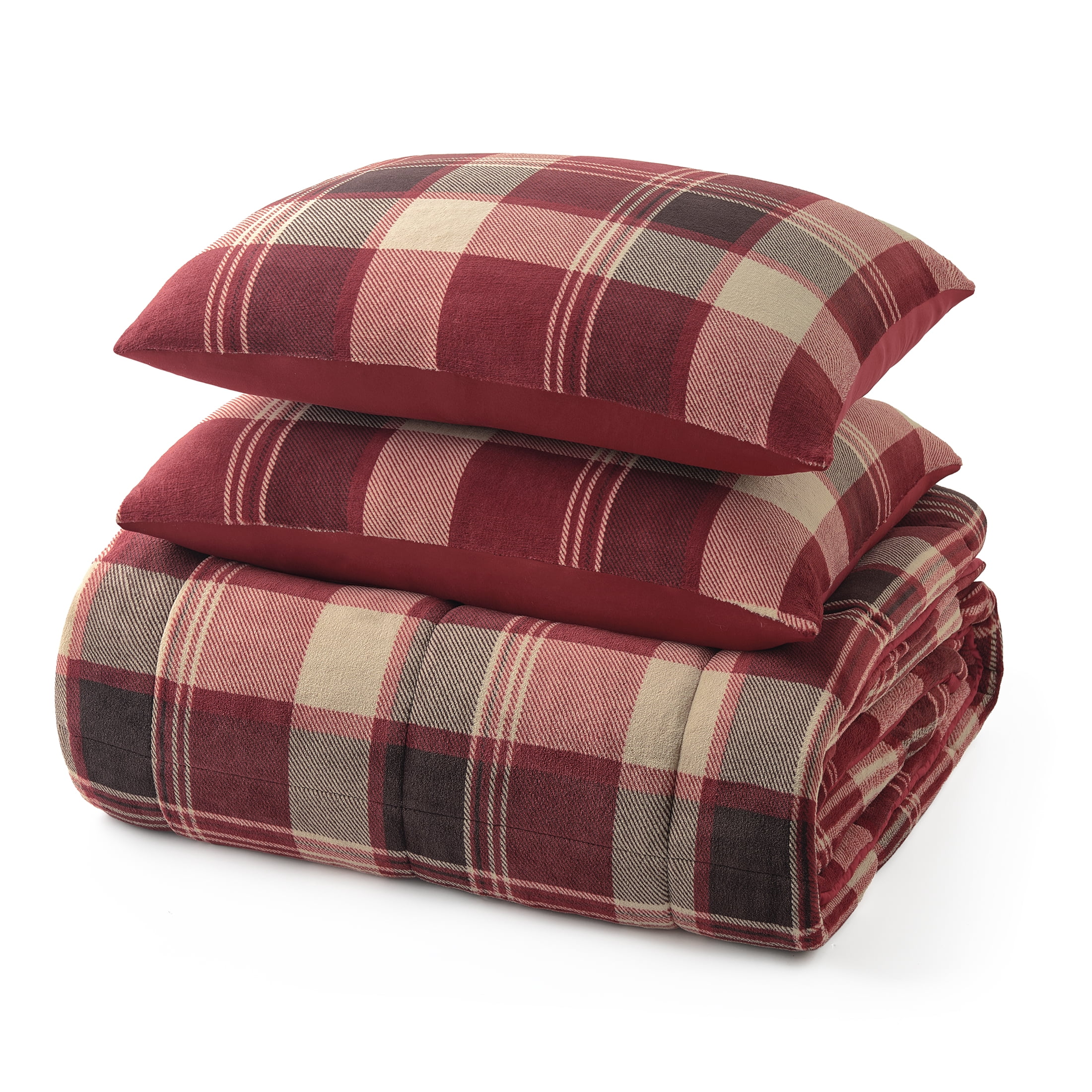 Pawz 3-Piece Fleece Comforter Set with Pillow Shams, Soft and Warm, Red Plaid, King