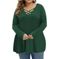 thumbnail image 2 of Mengpipi Womens Plus Size Tops Criss Cross V Neck Long Sleeve Fall Casual Shirt 1X-5X, 2 of 6