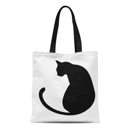 LADDKE Canvas Tote Bag Halloween Black Cat Silhouette on Abstract Backyard City Durable Reusable Shopping Shoulder Grocery Bag