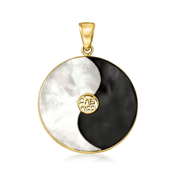 Ross-Simons Mother-Of-Pearl and Black Agate Yin-Yang Pendant in 14kt Yellow Gold, Women's, Adult