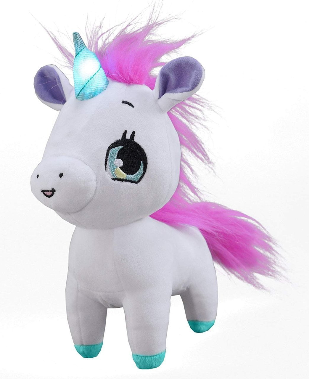 Wish Me Glow Stuffed Animal Unicorn-Green horn and pink hair 