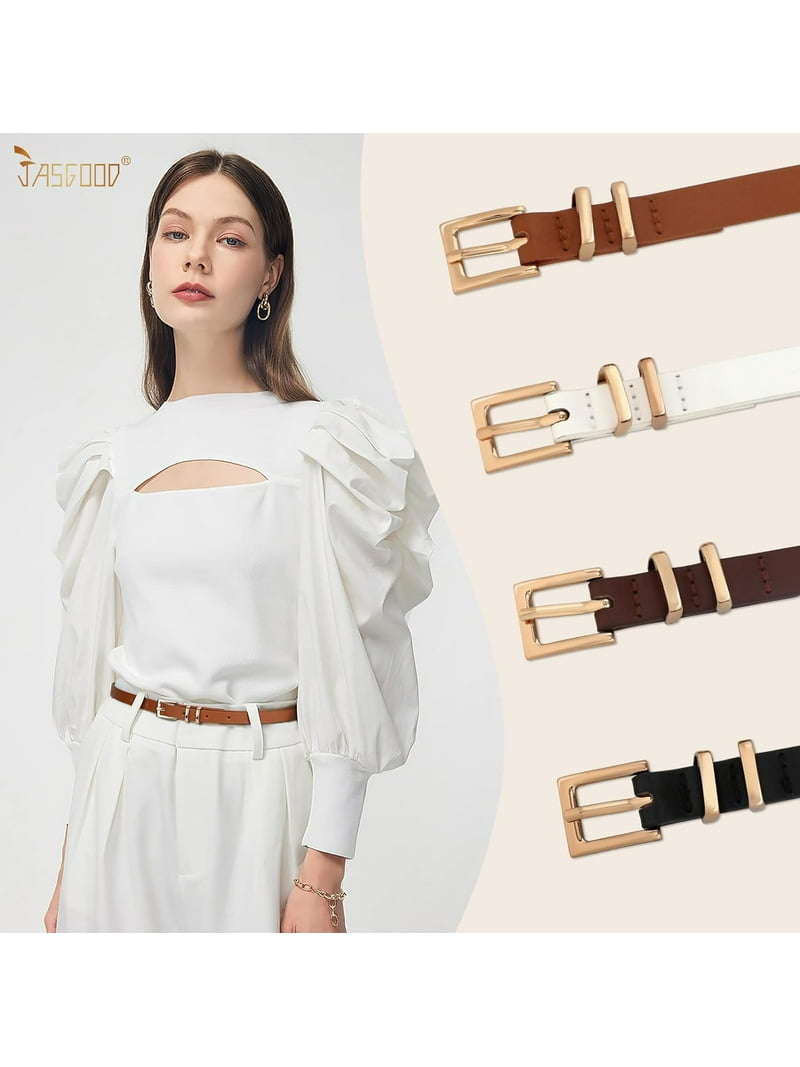 4 Pack Women Skinny Leather Belt Thin Waist Belt with Gold 