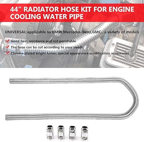 44" Flexible Heater Hose Kit Stainless Steel Universal Heater Water Hoses Silver