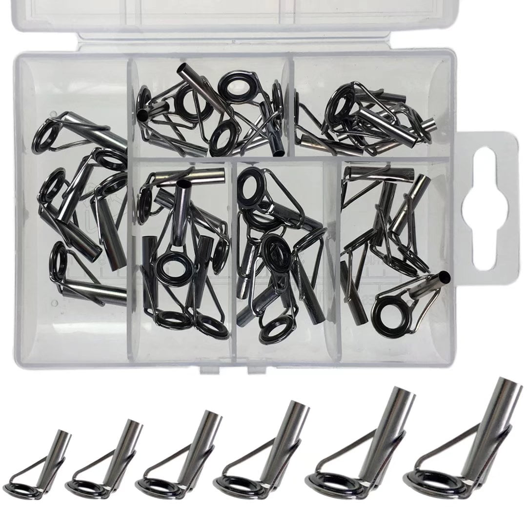 75pc Stainless Steel Fishing Rod Guide Tip Repair Kit Eye Ring Set W/Plastic Box 