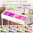 thumbnail image 4 of Tomnk 43" Vanity Desk with Stool, LED Mirror, Glass Top and RGB Drawers, White, 4 of 8