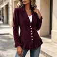 thumbnail image 6 of Cmtiyu Ruffled Jackets for Women Long Sleeve Lapel Button Down Wine Corduroy Jacket Dressy Casual Lightweight Fall Jacket S-3XL, 6 of 8