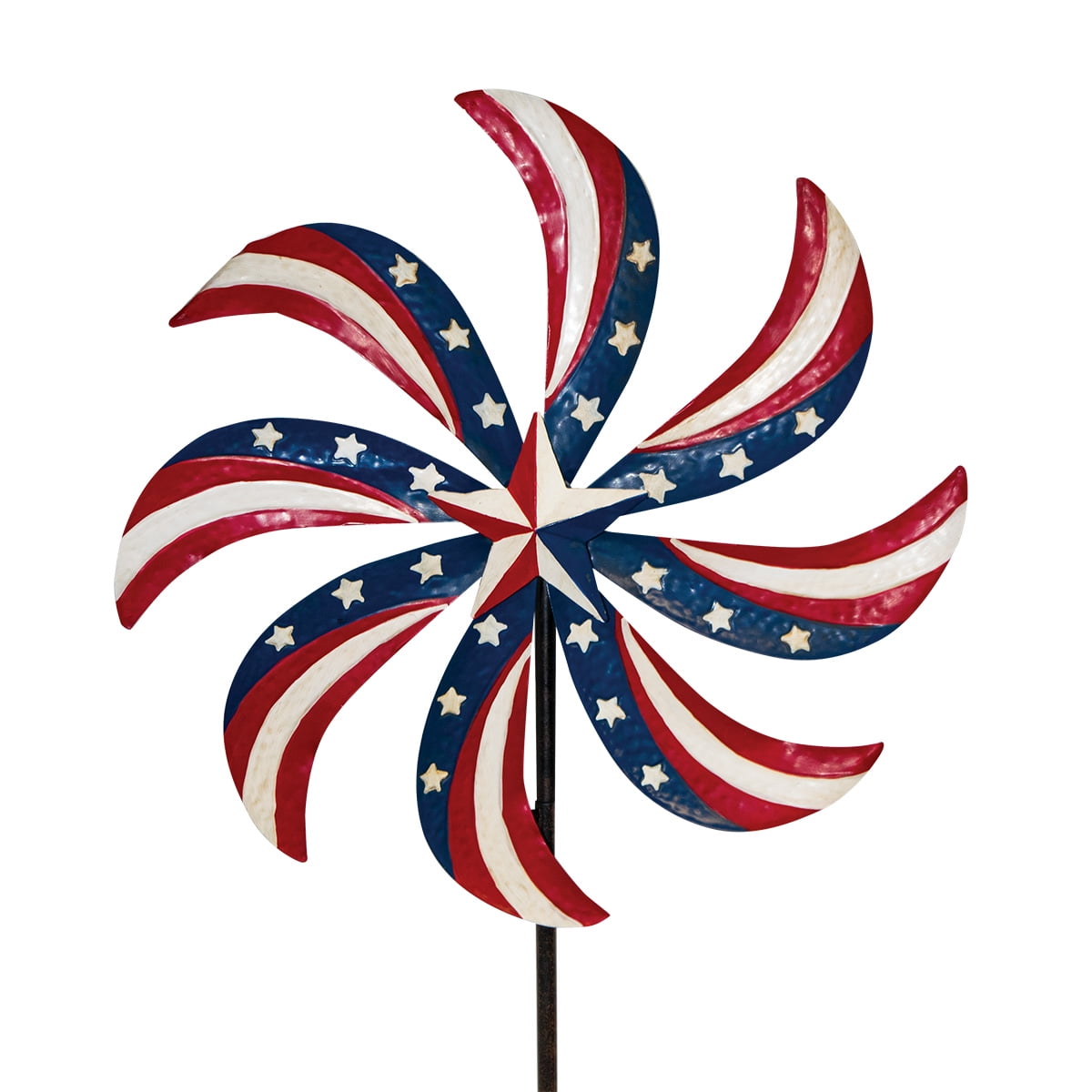 Patriotic Pinwheel Metal Wind Spinner USA Yard Stake 20" x 63" Briarwood Lane