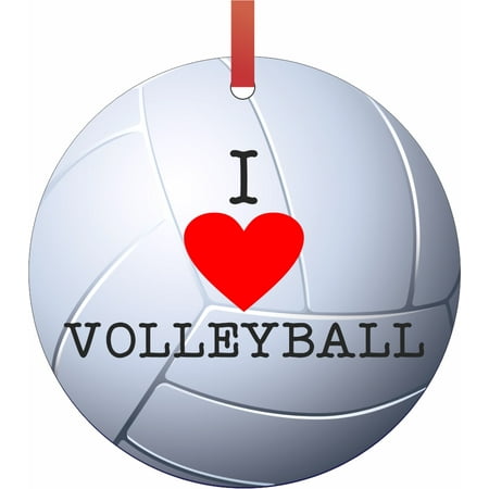 Ornament Volleyball I Love Volleyball Semigloss Flat Round Shaped Ornament Xmas Tree Christmas Décor - Christmas Room Décor and Ornament Yard