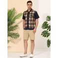thumbnail image 4 of Lars Amadeus Camisa a cuadros de patchwork para hombre, manga corta, con botones, color block Amarillo negro S, 4 of 6