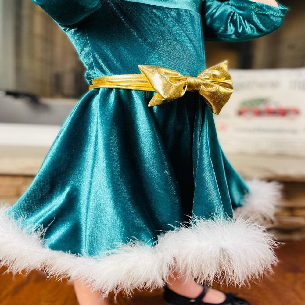Toddler Baby Girls Christmas Dress Off Shoulder Long Sleeve Fur Trim Dress with Headband Holiday Dress Walmart