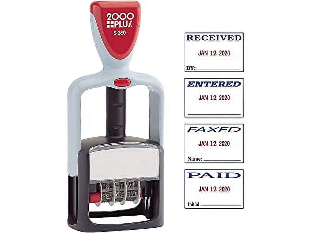 2000 Plus Red/Blue Ink Self-Inking Date and Message Stamp, 4 in 1