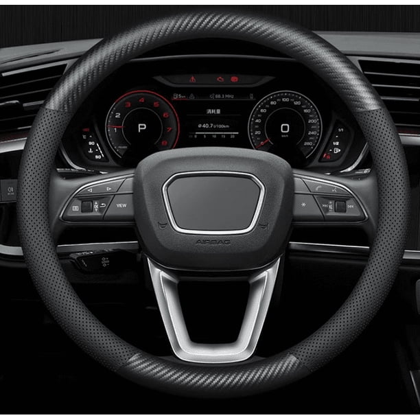 Funda de volante de microfibra de cuero, universal, 38 cm, antideslizante, transpirable, suave y duradera, accesorio para coche (negro)