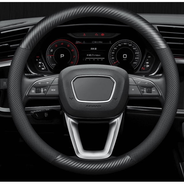 Funda de volante de microfibra de cuero, universal, 38 cm, antideslizante, transpirable, suave y duradera, accesorio para coche (negro)