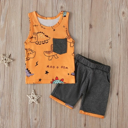 

Simplmasygenix Children s Day Kids Bodysuit Clearance Toddler Kid Baby Boys Summer Sleeveless Dinosaur Print Top Shorts Clothes Set