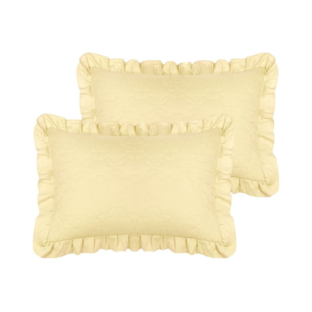 Funda de almohada con volantes anchos REGALWOVEN, juego de 2 fundas de almohada con cierre de sobre, Queen Amarillo
