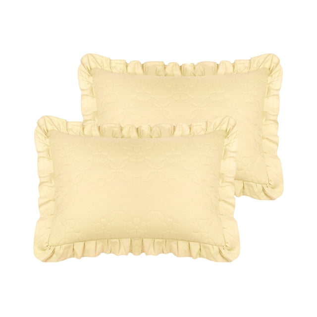 Funda de almohada con volantes anchos REGALWOVEN, juego de 2 fundas de almohada con cierre de sobre, Queen Amarillo