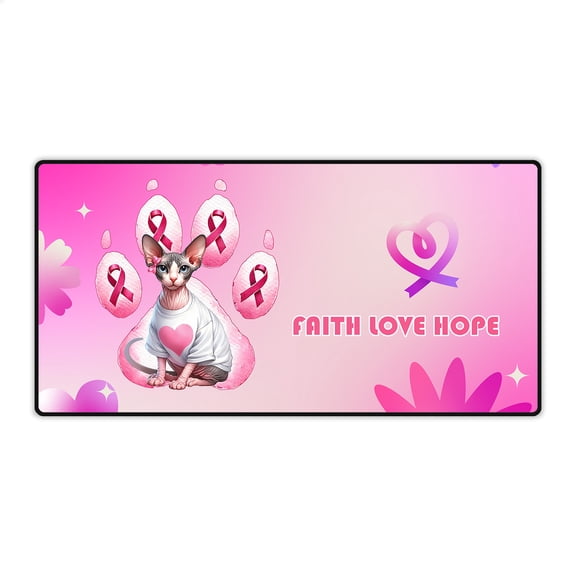 Faith Love Hope Sphynx Breast Cancer Awareness Survivor Desk Mat Full Keyboard Mouse Pad Cat Lover Kitten Owner Gifts Idea Large Mousepad - 02017