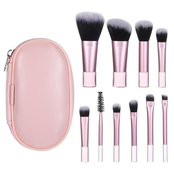 Juego de brochas de maquillaje Euphhonycs, 10 unidades, bolsa de viaje rosa