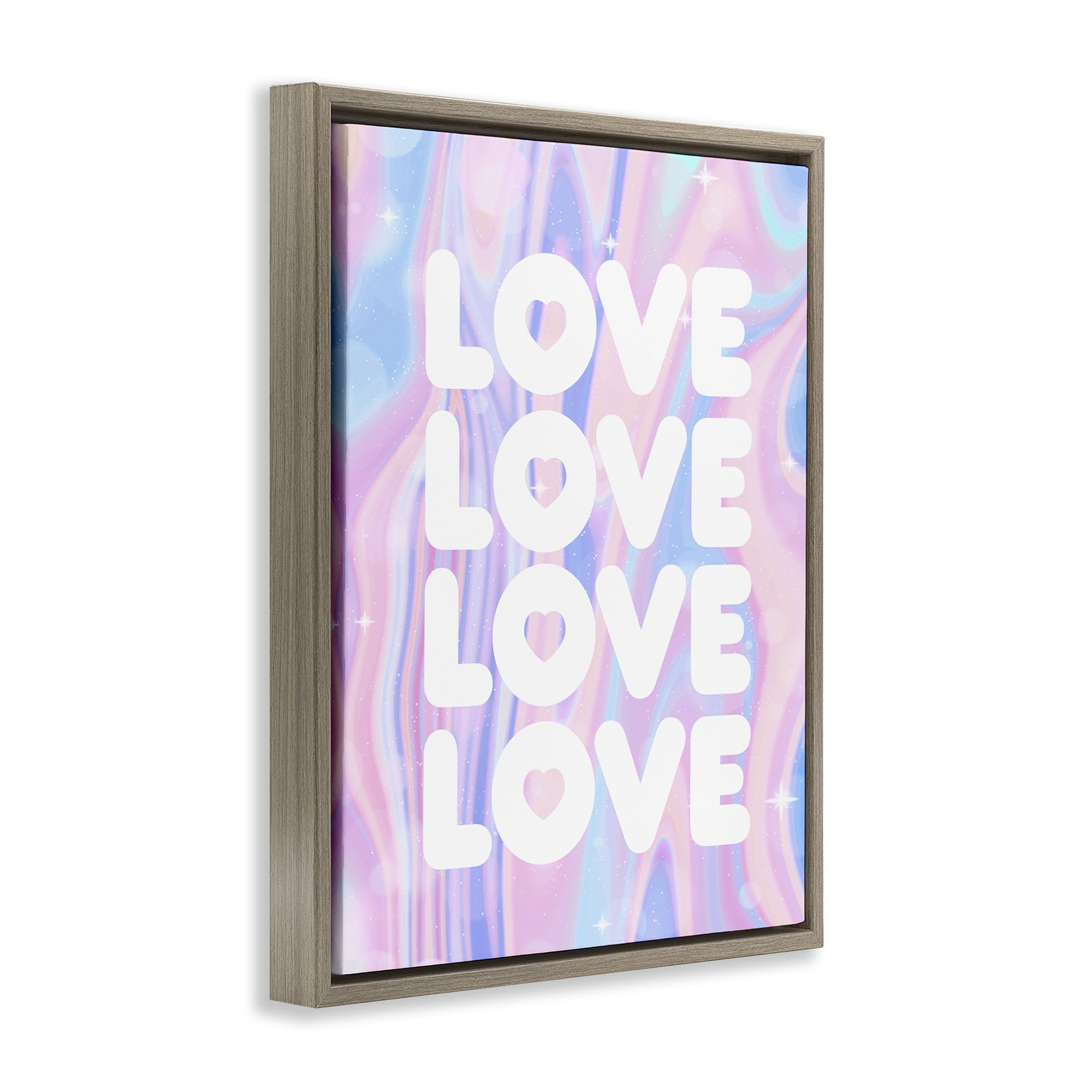 Stupell Industries Love with Wavy Pastels Text & Numbers Painting Brown Floater Framed Canvas Art Print Wall Art, 17 x 21