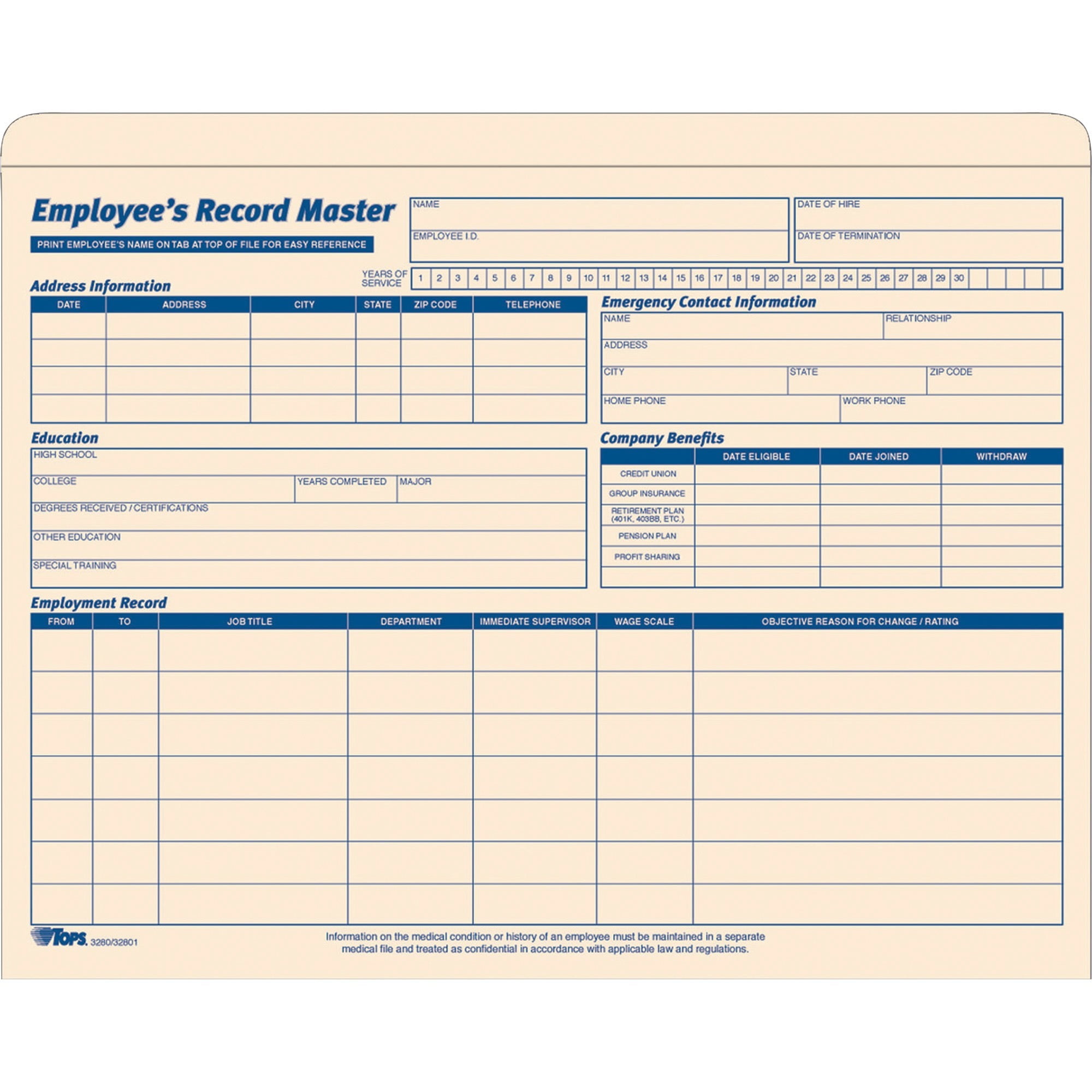 TOPS Employee Record Master File Jackets, Manila, 15 / Pack (Quantity
