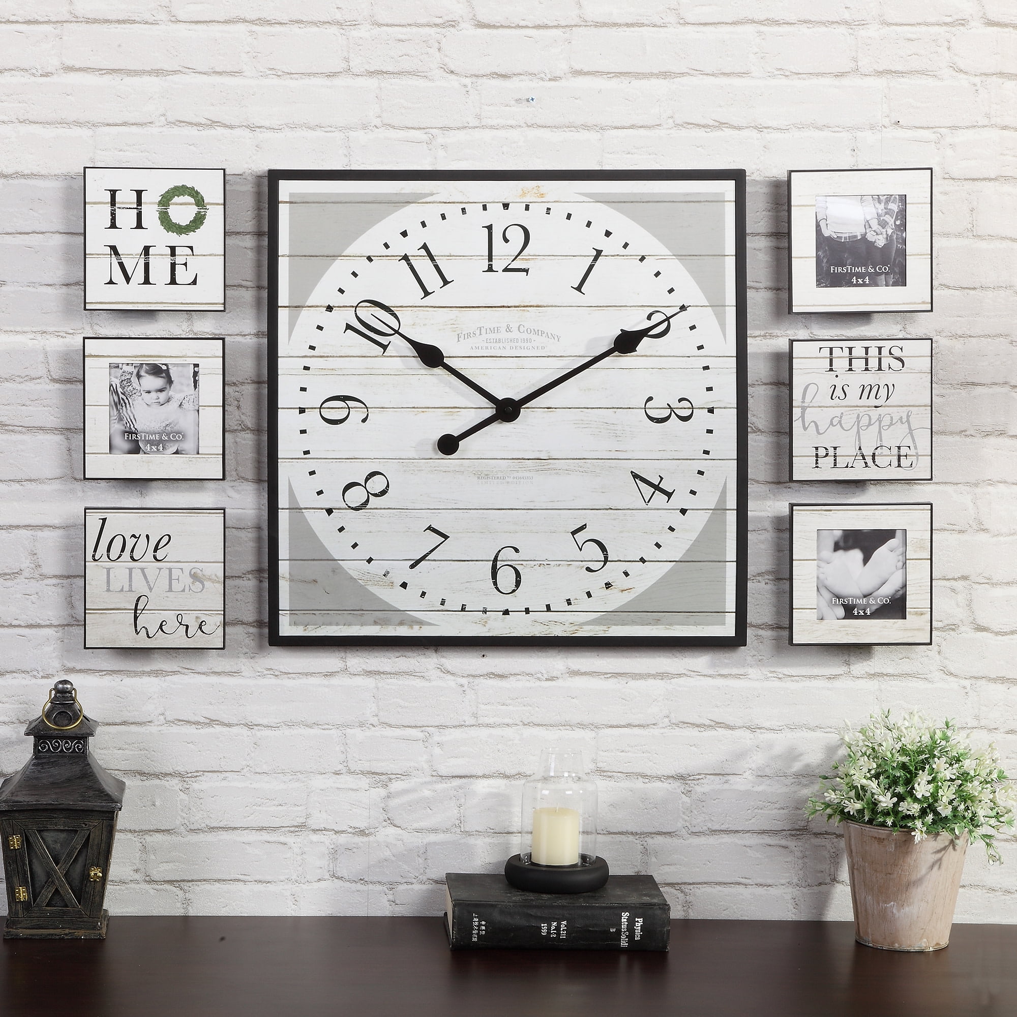 FirsTime & Co. White Shiplap Gallery Wall Clock 7Piece Set, Farmhouse