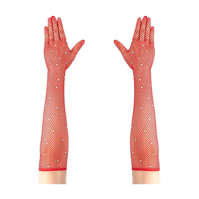 Visland Gants Longs en Résille à Strass pour Femmes, Gants en Maille Scintillante Longueur Coude pour Rave, Fête, Halloween, Mariage, Accessoires de Costume
