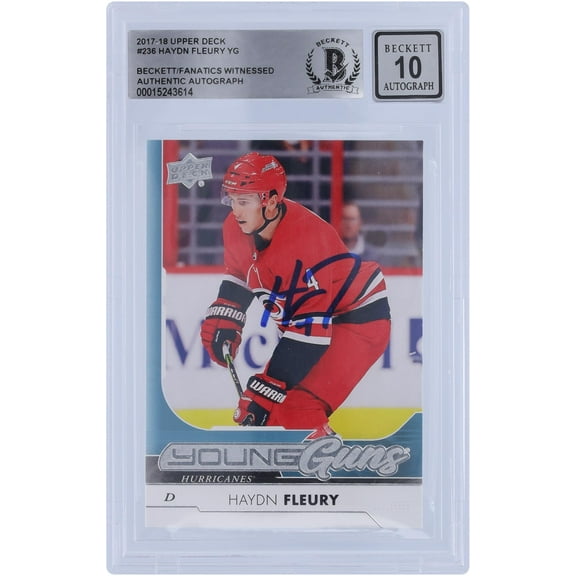 Haydn Fleury Carolina Hurricanes Autographed 2017-18 Upper Deck Young Guns #236 Beckett Fanatics Witnessed Authenticated 10 Rookie Card - Fanatics Authentic Certified