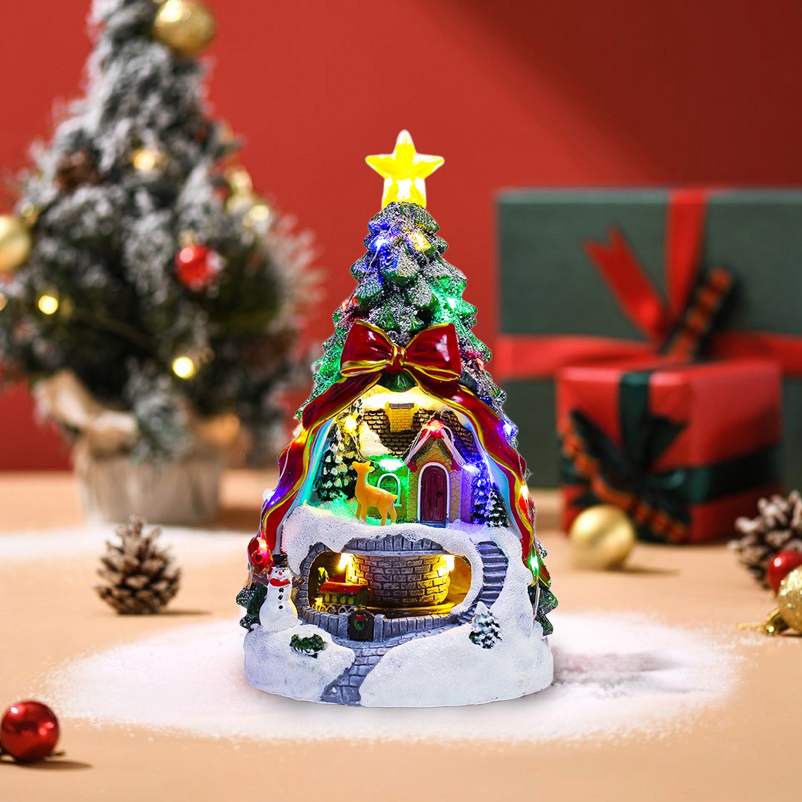 Boîte à Musique De Noël Avec Train Et Bonhomme De Neige - Boule à Neige Lumineuse LED, Décoration Festive