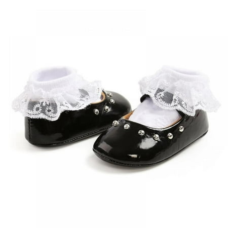 

Wuffmeow Baby Girl Sweet Princess Soft-soled Anti-Slip Chic Elegant Toddler Shoes + Socks 0-18M