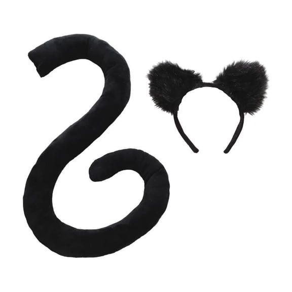 Black Cat Tail & Ears Adult Costume Set